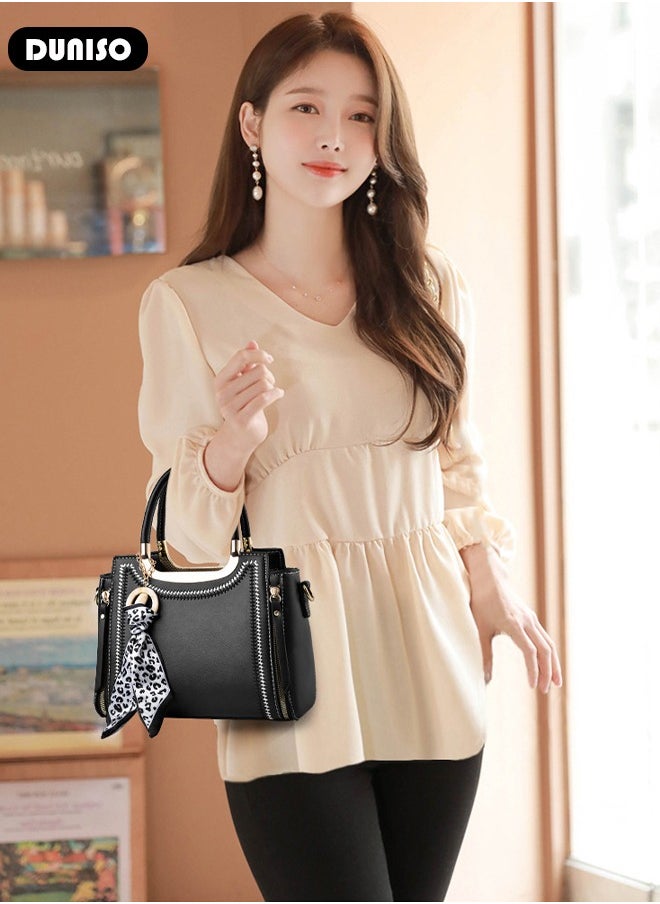 DUNISO - Women's Fashion Handbag Faux Leather Crossbody Bag For Women Large Capacity Bow Trim Tote Bags Top Handle Satchel Fashionable Travel Shoulder Bag For Ladies - Image 1
