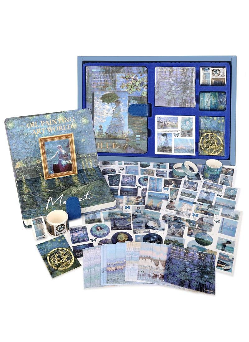 Generic - Large Aesthetic Scrapbook Kit, Vintage Oil Painting Bullet Junk Journal Kit with Scrapbook Supplies, B6 Notebook with Full Color Inner Pages DIY Scrapbook Gift for Girl Kid - Image 1