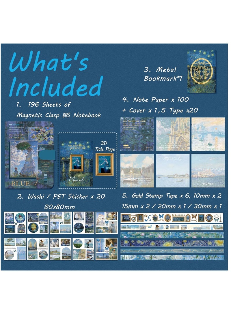 Generic - Large Aesthetic Scrapbook Kit, Vintage Oil Painting Bullet Junk Journal Kit with Scrapbook Supplies, B6 Notebook with Full Color Inner Pages DIY Scrapbook Gift for Girl Kid - Image 1