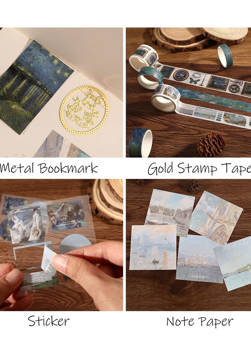 Generic - Large Aesthetic Scrapbook Kit, Vintage Oil Painting Bullet Junk Journal Kit with Scrapbook Supplies, B6 Notebook with Full Color Inner Pages DIY Scrapbook Gift for Girl Kid - Image 1