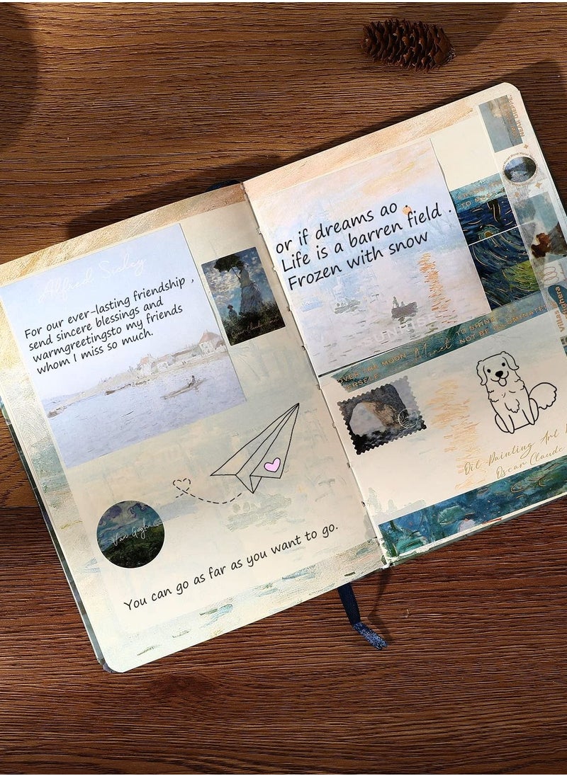 Generic - Large Aesthetic Scrapbook Kit, Vintage Oil Painting Bullet Junk Journal Kit with Scrapbook Supplies, B6 Notebook with Full Color Inner Pages DIY Scrapbook Gift for Girl Kid - Image 1