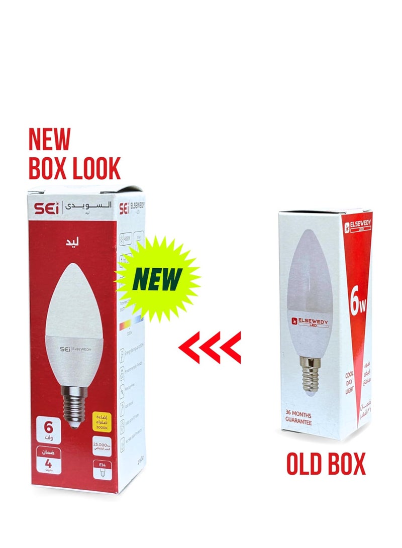 El Sewedy ELSEWEDY Classic LED Bulb, 6 Watt, 3 Pieces, E14 (Candle, warm) - Image 2