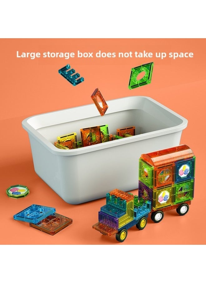 Color Window Magnetic Sheet Magnetic Building Blocks DIY Variety Toys Assembling Children Slide Ball Large Track Splicing-Color:[Magnetic Sheet Trolley] 43PCs + Storage Box  - Image 5