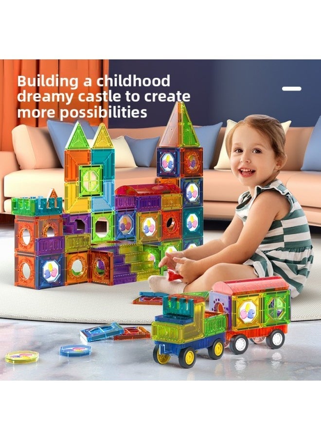Color Window Magnetic Sheet Magnetic Building Blocks DIY Variety Toys Assembling Children Slide Ball Large Track Splicing-Color:[Magnetic Sheet Trolley] 43PCs + Storage Box  - Image 2
