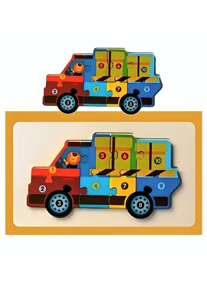Wooden 3D Puzzles, Engineering Vehicles Style, Teacher Parents Teaching Support Tools, Attractive Colors and Patterns, Montessori Motor Skill Development Toys, Ideal Kids Gift (Truck Style) - Image 1