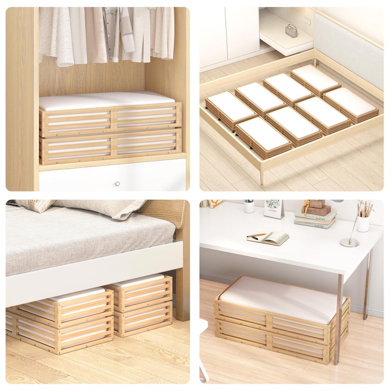 Wisuce Bamboo Under Bed Storage Containers- Underbed Organizer with Wheels with Large Dust Bag,Sturdy Wood Rolling Under the Bed Shoe Storage Organizer Drawer 2 Packs (Nature, Long) - Image 5
