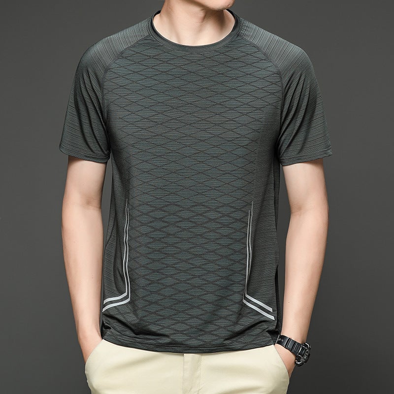 Men's Ice silk T-shirt short-sleeved summer quick-drying clothes breathable outdoor sports casual men's diamond plaid T-shirt fashion - Image 1