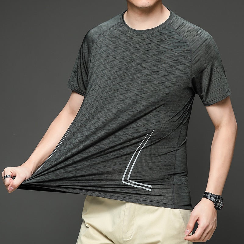 Men's Ice silk T-shirt short-sleeved summer quick-drying clothes breathable outdoor sports casual men's diamond plaid T-shirt fashion - Image 3
