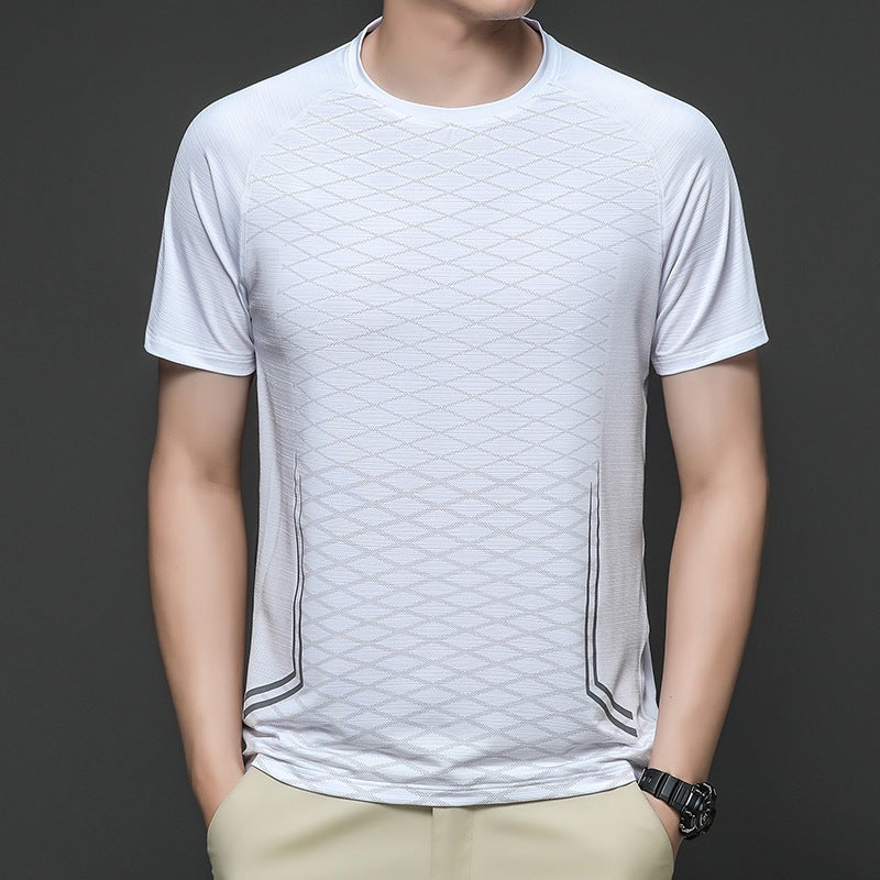 Men's Ice silk T-shirt short-sleeved summer quick-drying clothes breathable outdoor sports casual men's diamond plaid T-shirt fashion - Image 2