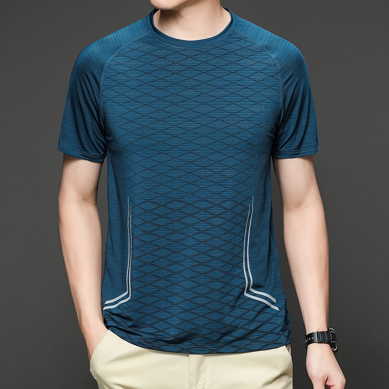 Men's Ice silk T-shirt short-sleeved summer quick-drying clothes breathable outdoor sports casual men's diamond plaid T-shirt fashion - Image 5