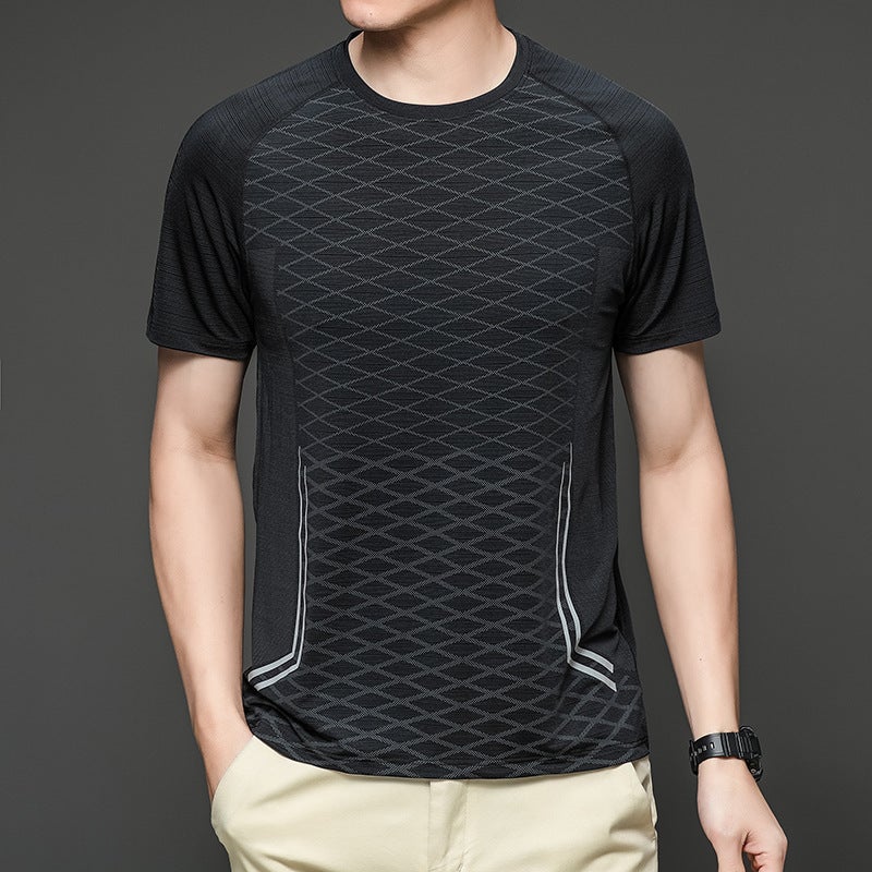 Men's Ice silk T-shirt short-sleeved summer quick-drying clothes breathable outdoor sports casual men's diamond plaid T-shirt fashion - Image 4