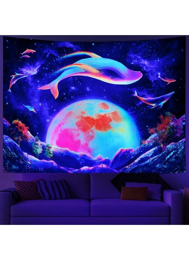 Amtoodopin - Blacklight Galaxy Space Tapestry Trippy Neon Whale Tapestry Uv Reactive Moon Tapestry Fantasy Mountain Plant Wall Tapestry Purple Starry Sky Tapestry Wall Hanging For Bedroom - Image 1