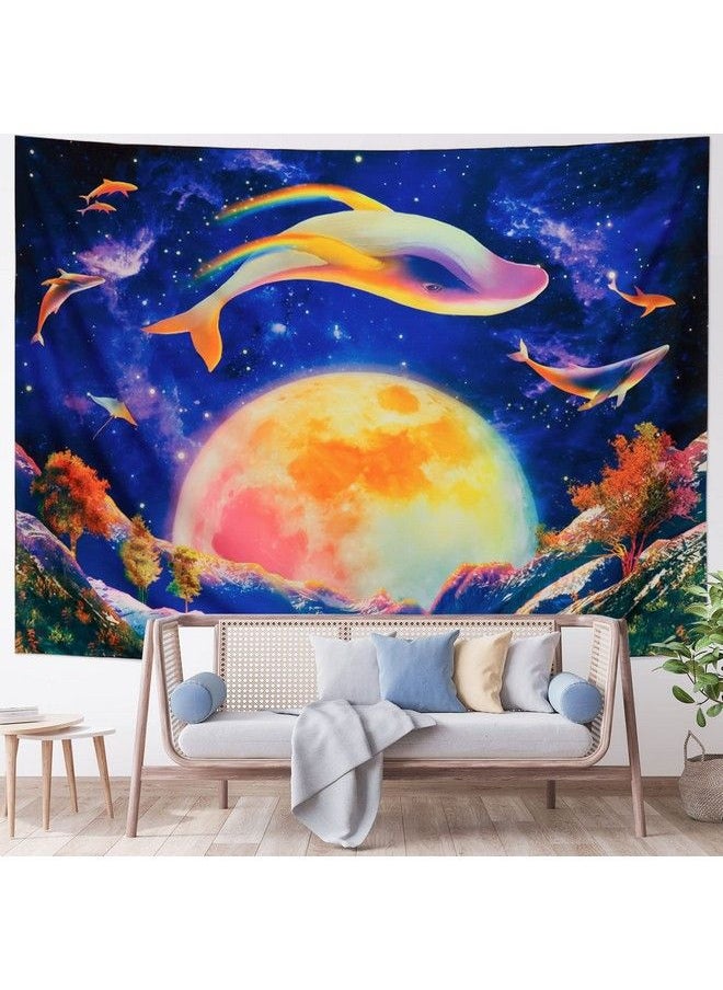 Amtoodopin - Blacklight Galaxy Space Tapestry Trippy Neon Whale Tapestry Uv Reactive Moon Tapestry Fantasy Mountain Plant Wall Tapestry Purple Starry Sky Tapestry Wall Hanging For Bedroom - Image 1