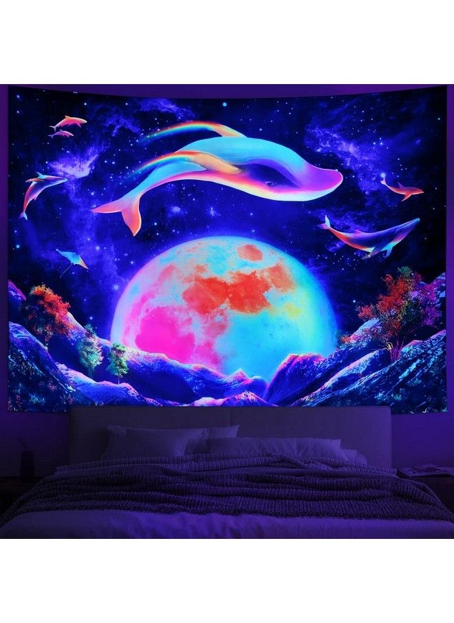 Amtoodopin - Blacklight Galaxy Space Tapestry Trippy Neon Whale Tapestry Uv Reactive Moon Tapestry Fantasy Mountain Plant Wall Tapestry Purple Starry Sky Tapestry Wall Hanging For Bedroom - Image 1