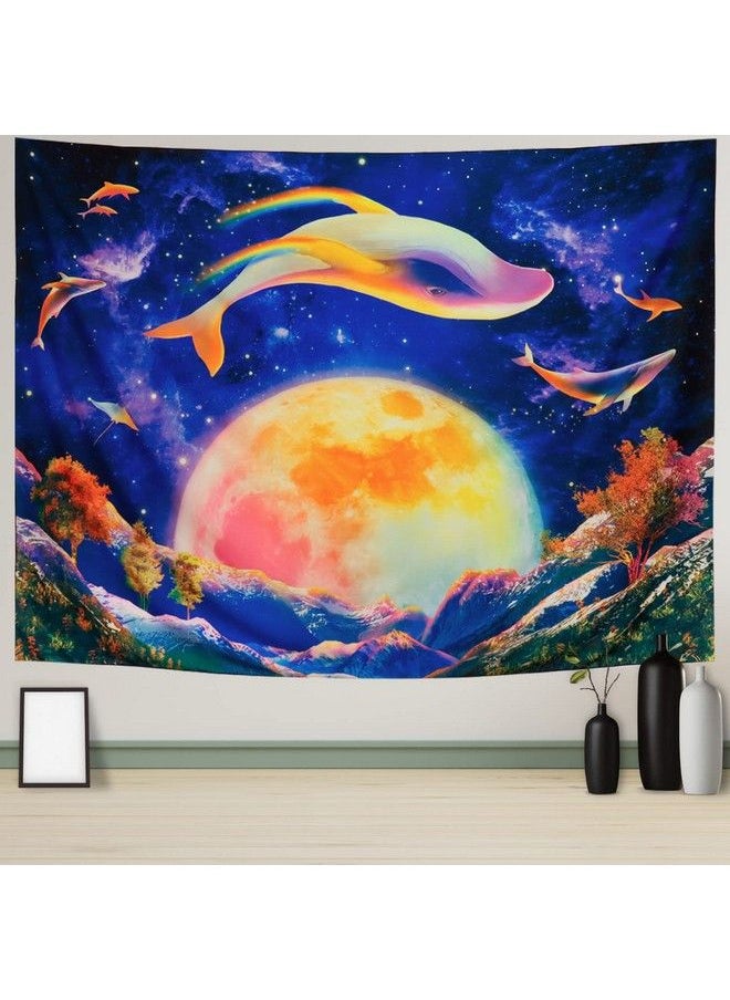 Amtoodopin - Blacklight Galaxy Space Tapestry Trippy Neon Whale Tapestry Uv Reactive Moon Tapestry Fantasy Mountain Plant Wall Tapestry Purple Starry Sky Tapestry Wall Hanging For Bedroom - Image 1