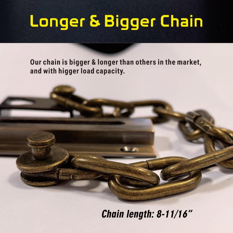 Siwil Security Door Lock Chain Heavy-Duty, Long Chain & Solid Brass with Antique Finished, Strong and Rust-Resistant Chain Locks Guard (Antique) - Image 5