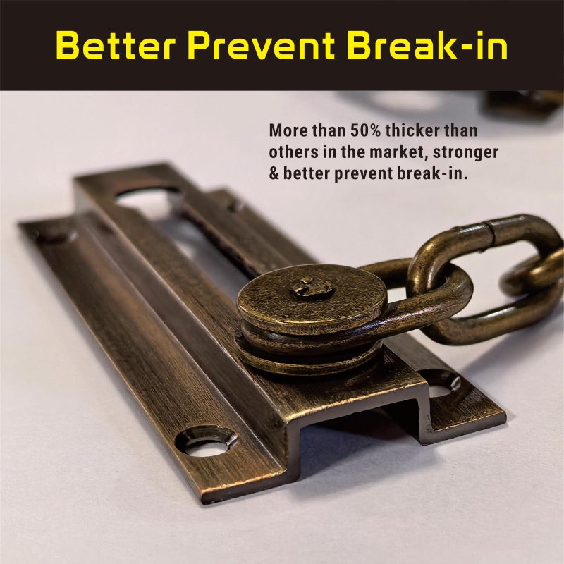 Siwil Security Door Lock Chain Heavy-Duty, Long Chain & Solid Brass with Antique Finished, Strong and Rust-Resistant Chain Locks Guard (Antique) - Image 4