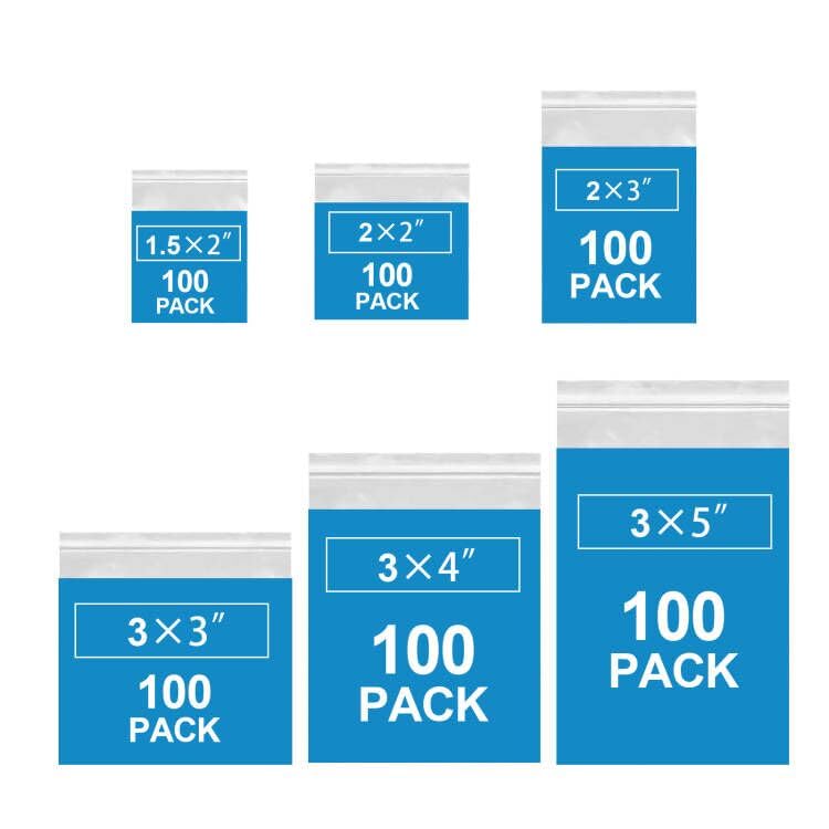 Bonison 600 Pack Mini Zipper Lock Plastic Bags, Assorted Sizes (1.5x2, 2x2, 2x3, 3x3, 3x4, 3x5 Inch) – Clear, Resealable Storage Bags for Jewelry, Beads, Pills, Toys, Snacks – 2 Mil Thick - Image 1