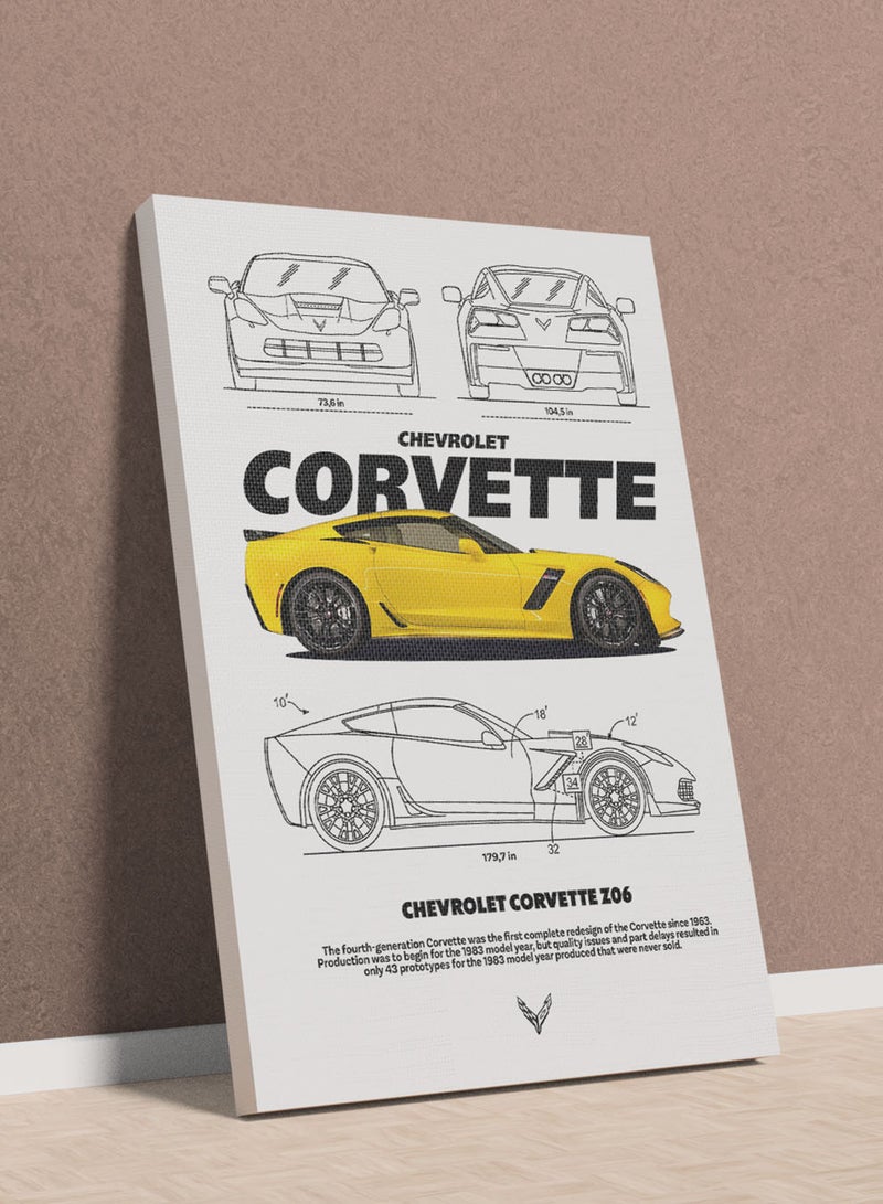 لوحة كانفاس على إطار خشبي بتصميم سيارة رياضية شيفروليه - Image 1