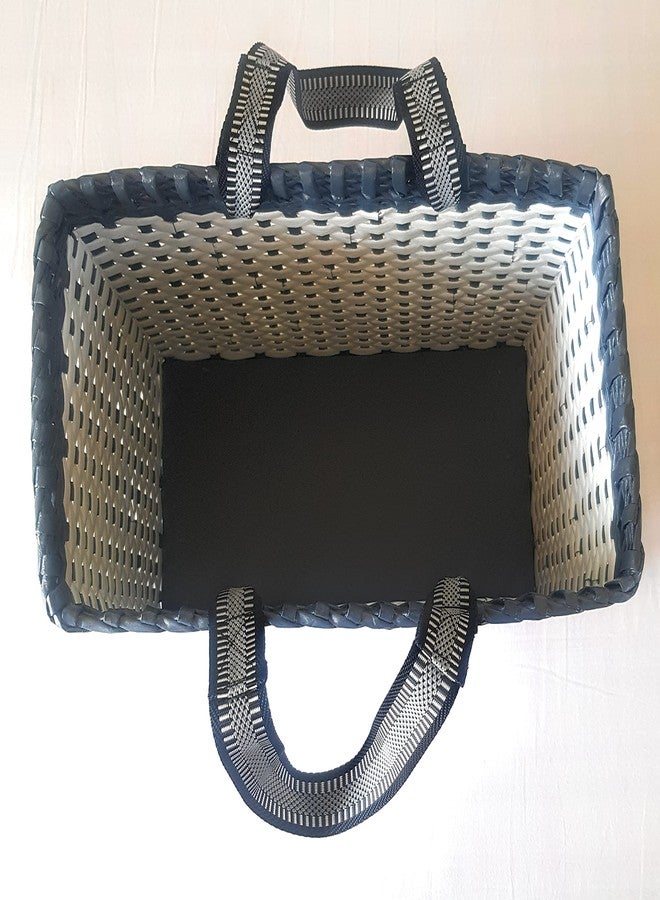 Sonas Creation Paperus, Large, White & Grey, Lunch Bag for office, Picnic Basket, Carry Bag, Tiffin Basket, Eco-Friendly, Handmade, of Paper Ropes (in Inch) Height 11, Length 14, Base 7 - Rectangular - Image 4