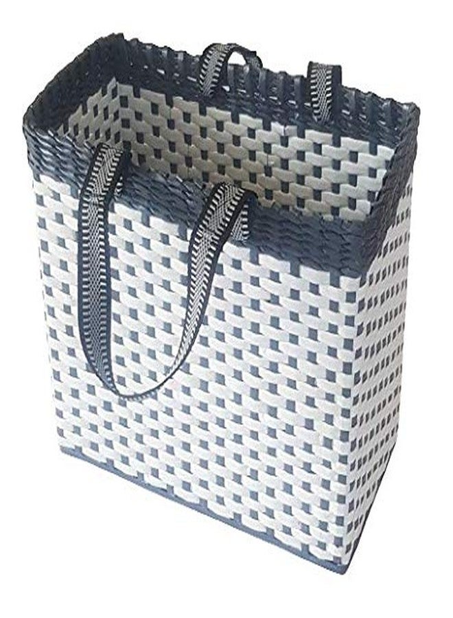 Sonas Creation Paperus, Large, White & Grey, Lunch Bag for office, Picnic Basket, Carry Bag, Tiffin Basket, Eco-Friendly, Handmade, of Paper Ropes (in Inch) Height 11, Length 14, Base 7 - Rectangular - Image 1