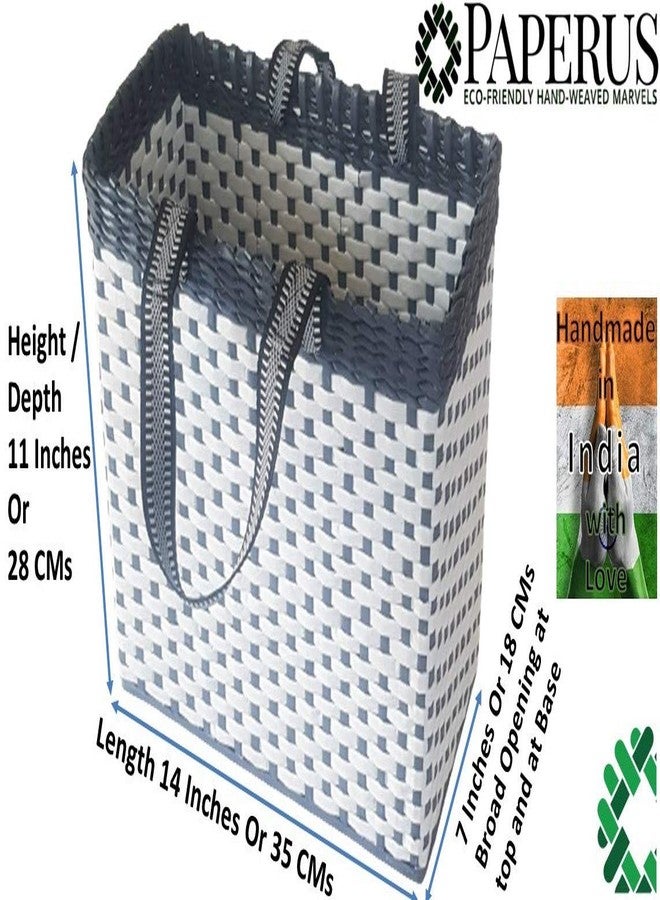 Sonas Creation Paperus, Large, White & Grey, Lunch Bag for office, Picnic Basket, Carry Bag, Tiffin Basket, Eco-Friendly, Handmade, of Paper Ropes (in Inch) Height 11, Length 14, Base 7 - Rectangular - Image 2