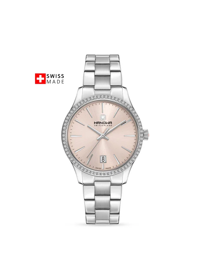 Tresa Rose Pink Dial Silver Stainless Steel Bracelet Analog Watch for Women 36mm