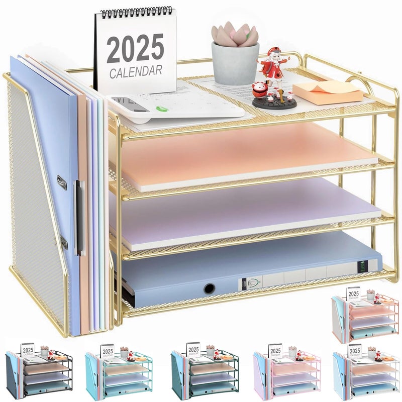 gianotter 4-Tier Paper Organizer With Magazine Holder, Desk Organizers and Accessories, Desk Accessories & Workspace Organizers, File Organizer for Office Supplies Storag (Gold, 4-Tier) - Image 1