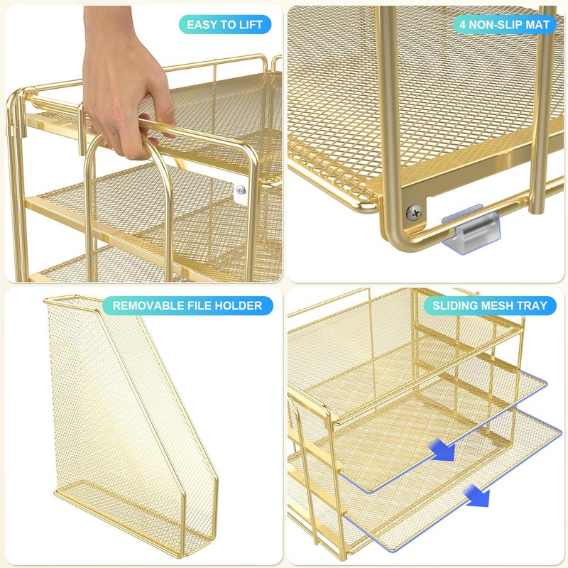gianotter 4-Tier Paper Organizer With Magazine Holder, Desk Organizers and Accessories, Desk Accessories & Workspace Organizers, File Organizer for Office Supplies Storag (Gold, 4-Tier) - Image 5