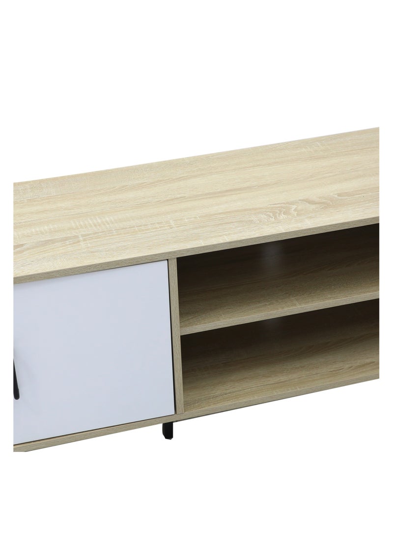 Multi Home Furniture Light Wooden TV Stand Table for Home & Office – 2 Open Shelves Storage Cabinet with 2 White Doors & Black Metal Legs – TV Table for 55-65 Inch TVs, Wooden TV Units for Living Room - Image 4