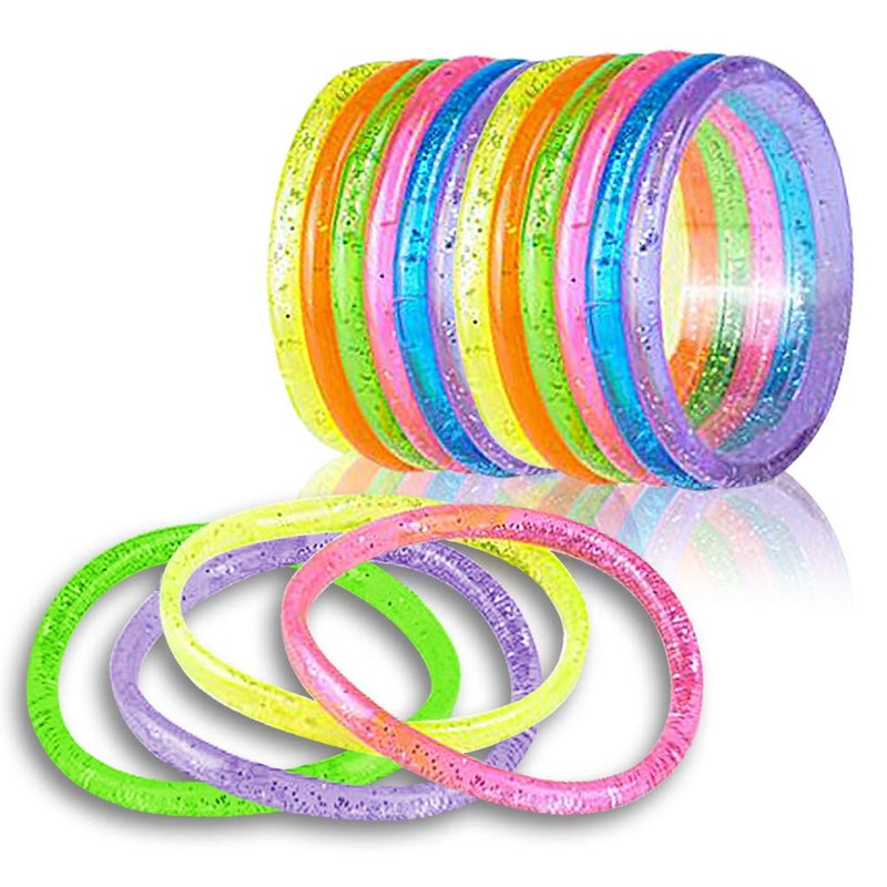 ArtCreativity 6 Liquid Glitter Bracelets Pack of 12 Assorted Neon Colored Bangles for Toddlers 80s Sparkle Glitter Water Jelly Bracelets for Girls and Women Little Girls Party Favors Bulk - Image 2