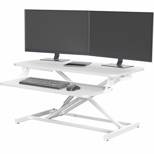 VIVO Desk Converter 32 inch Height Adjustable MDF Wood Sit to Stand Riser White DESKV000SW