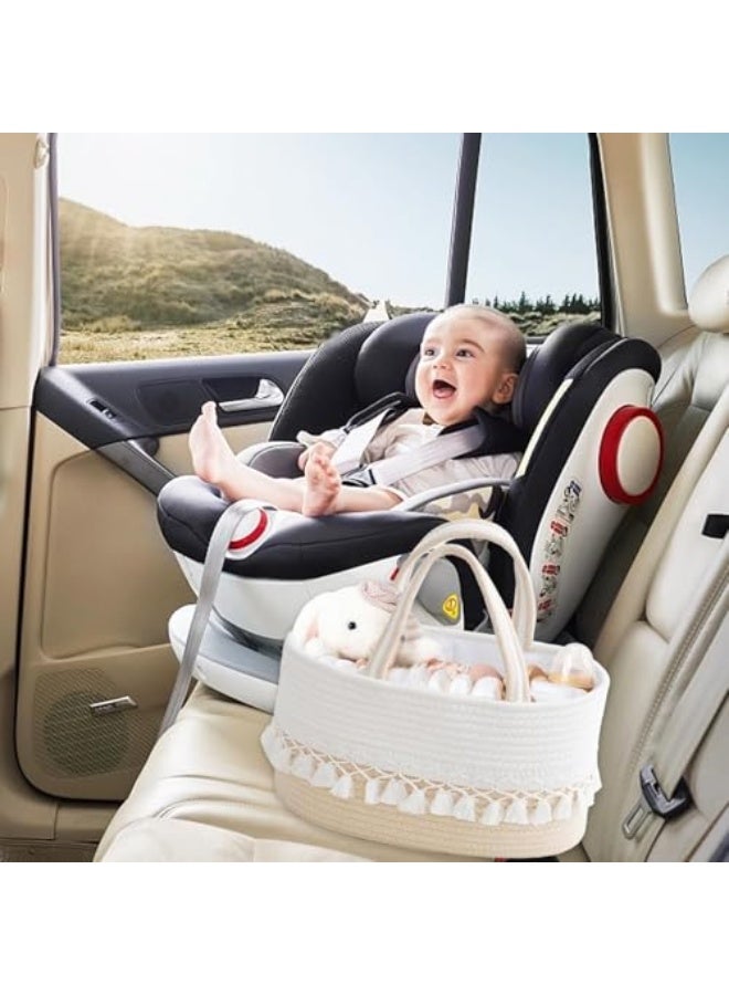 Nadrab Diaper Caddy Basket for Baby,Tassel Nursery Storage Basket,Portable Holder Tote Bag,Cotton Rope Baby Storage Basket with Removable Divider,Newborn Holder for Baby Shower (A) - Image 4