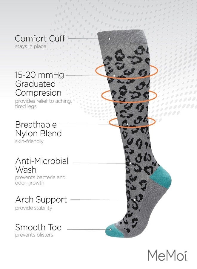 MeMoi Wellfit Women's Leopard Nylon 15-20mmHg Graduated Compression Socks - Image 4