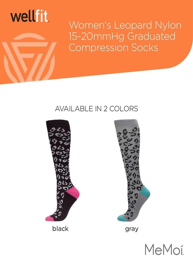 MeMoi Wellfit Women's Leopard Nylon 15-20mmHg Graduated Compression Socks - Image 3