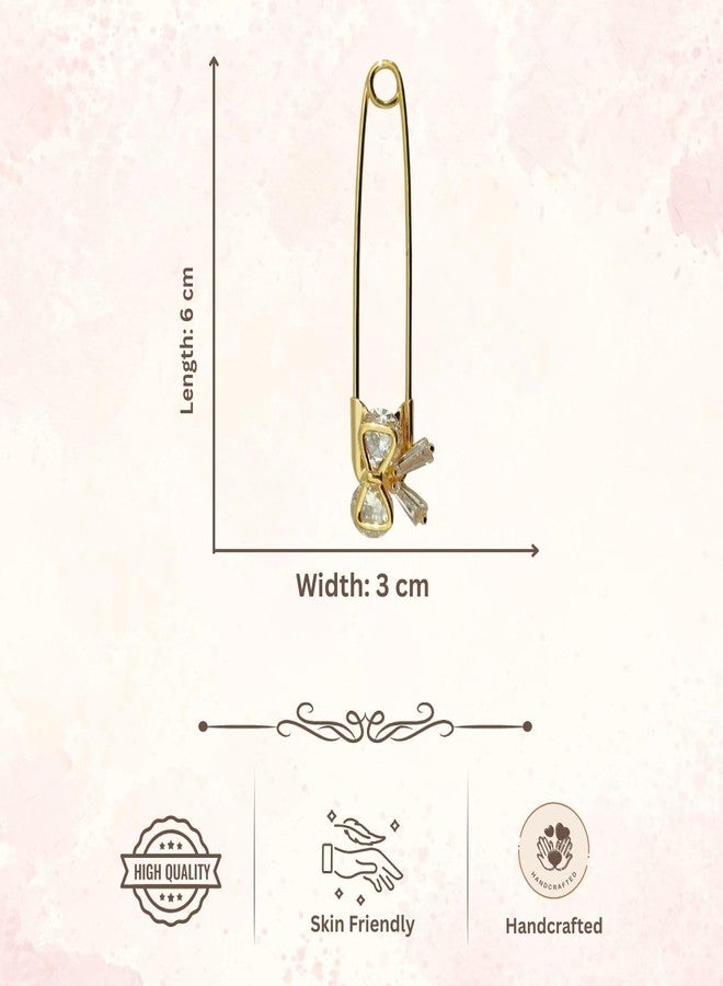 ACCESSHER Women's & Girls Gold-Plated Bow American Diamond Safety Pin Brooch, Decorative Saree and Hijab Pin, Elegant Saree Pleats, Pallu & Dupatta Accessory - Image 5