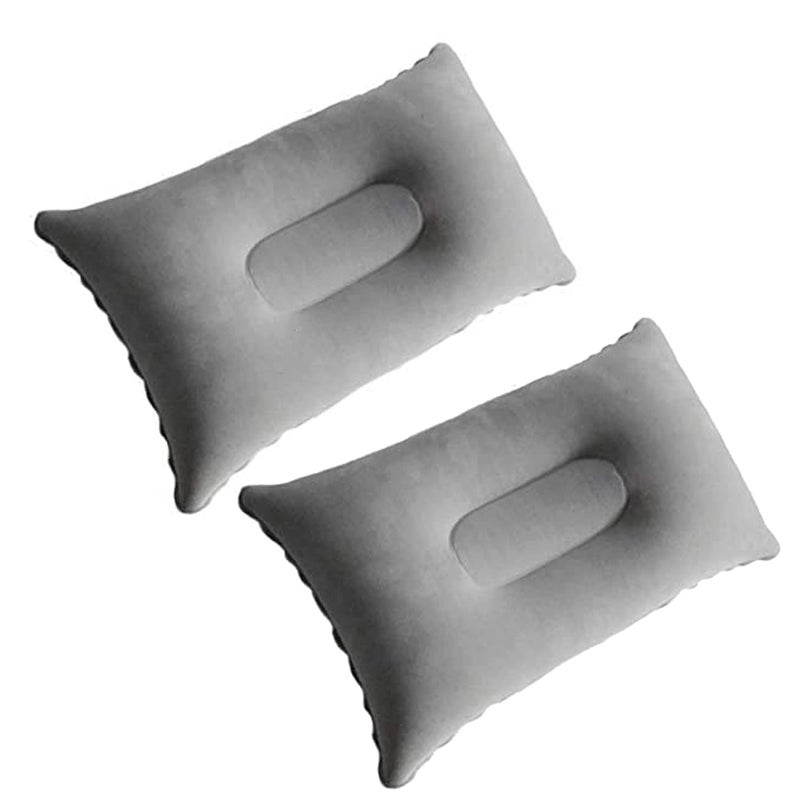 Dogxiong 2 Pack Ultralight Inflatable Pillow Small Squared Flocked Fabric Air Pillow Beach Pillow for Hiking,Camping,Traveling,Napping,Desk Rest,Neck Lumbar Support(Gray) - Image 1