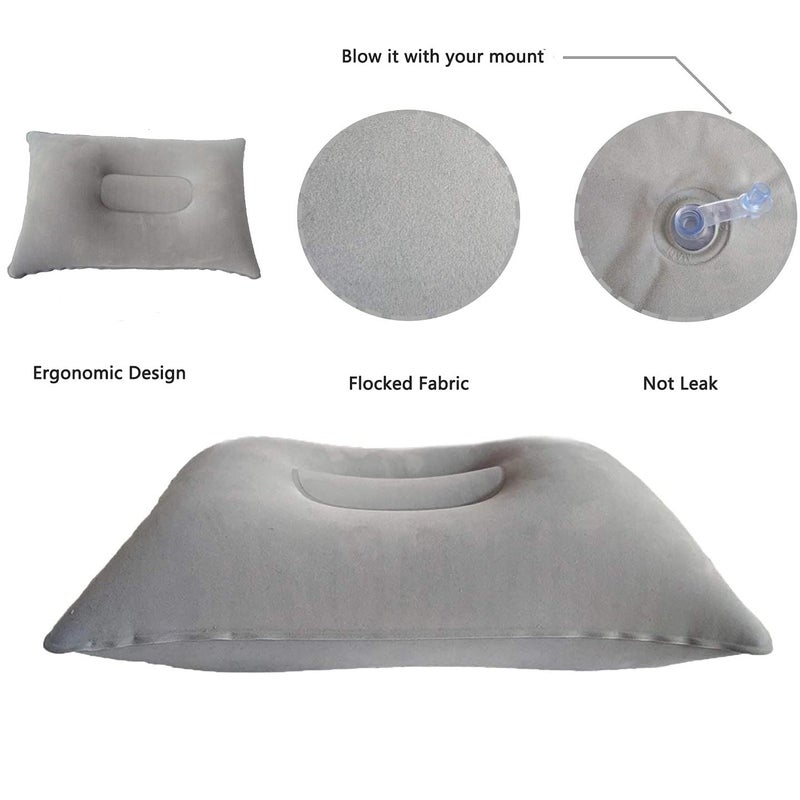 Dogxiong 2 Pack Ultralight Inflatable Pillow Small Squared Flocked Fabric Air Pillow Beach Pillow for Hiking,Camping,Traveling,Napping,Desk Rest,Neck Lumbar Support(Gray) - Image 3