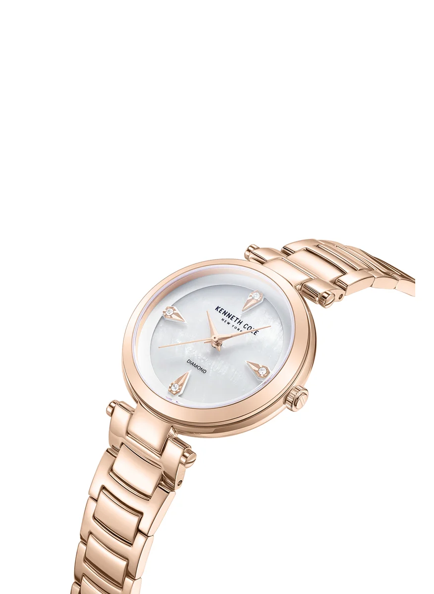 Kenneth Cole New York Kenneth Cole New York Analog Ladies Watch with Rose Gold Stainless Steel Bracelet, 34mm, Quartz Movement, Stainless Steel Case