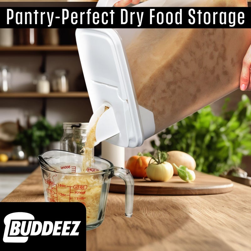 Buddeez Bulk Food Storage Container - 8 Quart All Purpose Clear & Large Pantry and Kitchen Organization and Storage - Cereal, Flour, Sugar, Rice Dispenser, EZ Grip Handle, EZ Pour Spout (White Lid) - Image 3