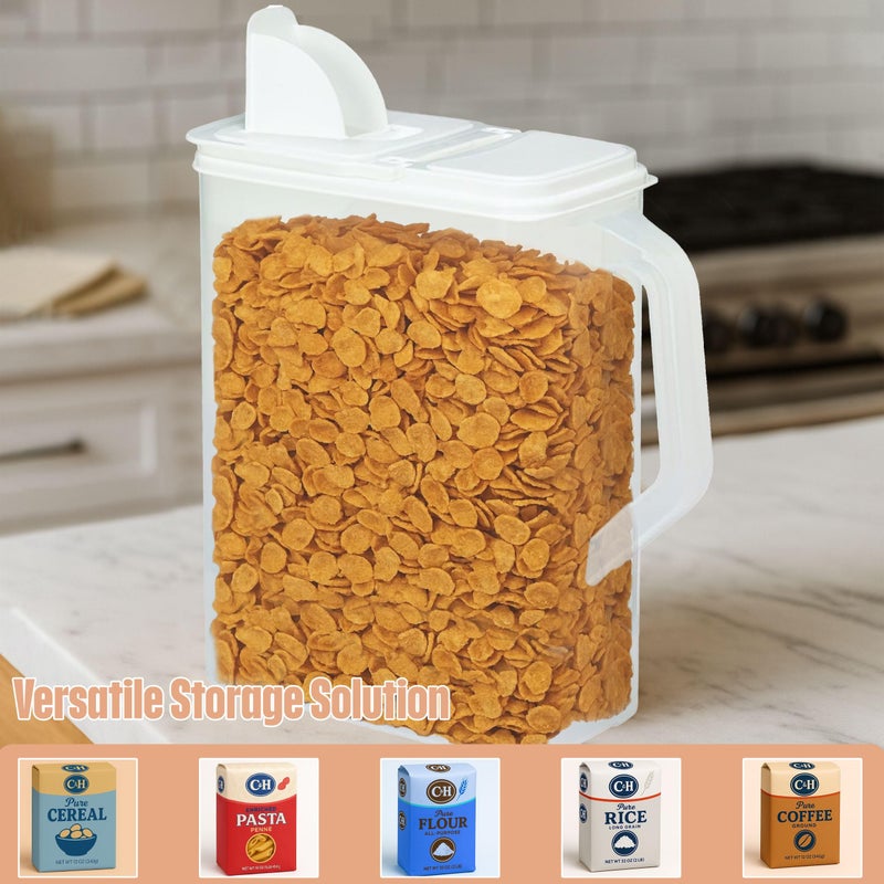Buddeez Bulk Food Storage Container - 8 Quart All Purpose Clear & Large Pantry and Kitchen Organization and Storage - Cereal, Flour, Sugar, Rice Dispenser, EZ Grip Handle, EZ Pour Spout (White Lid) - Image 4