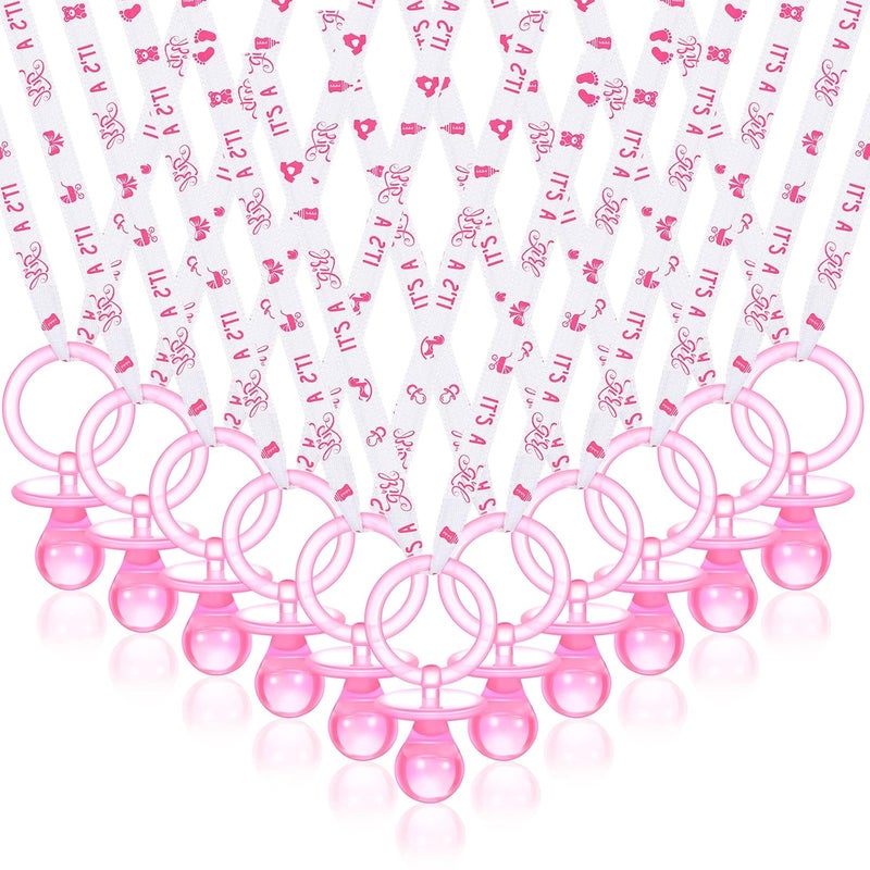 Junkin 60 Pieces Baby Shower Pacifiers Necklace Acrylic Pacifiers Necklace Charm for Baby Shower Party Favors Decorations Women StylePink White - Image 1