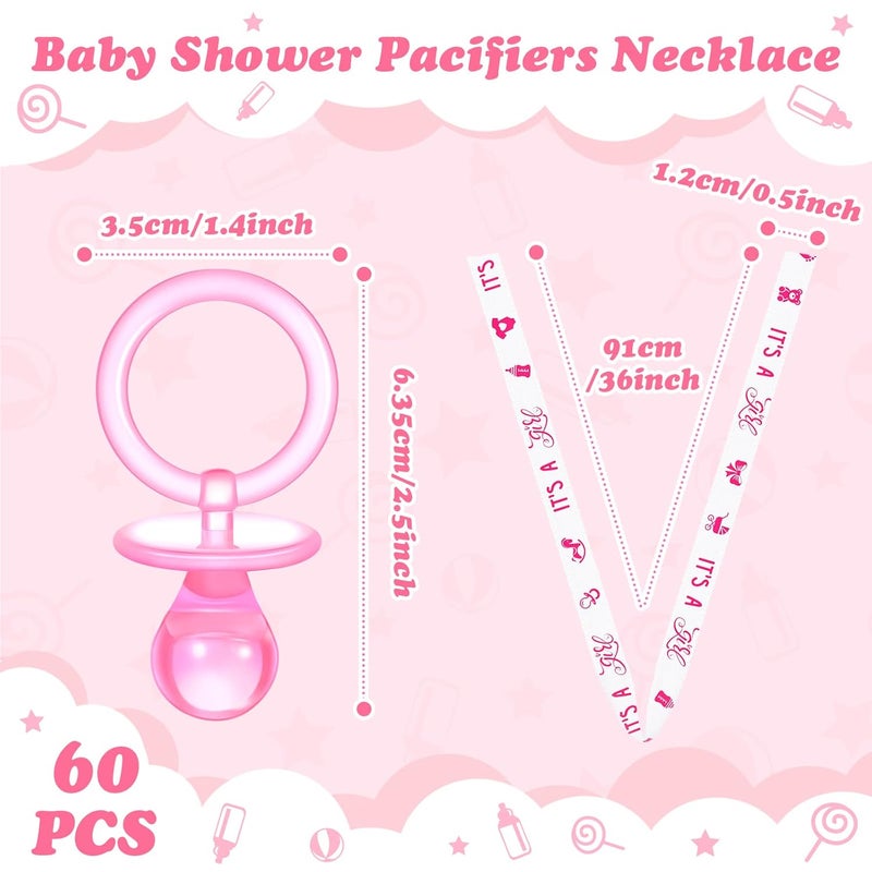 Junkin 60 Pieces Baby Shower Pacifiers Necklace Acrylic Pacifiers Necklace Charm for Baby Shower Party Favors Decorations Women StylePink White - Image 3