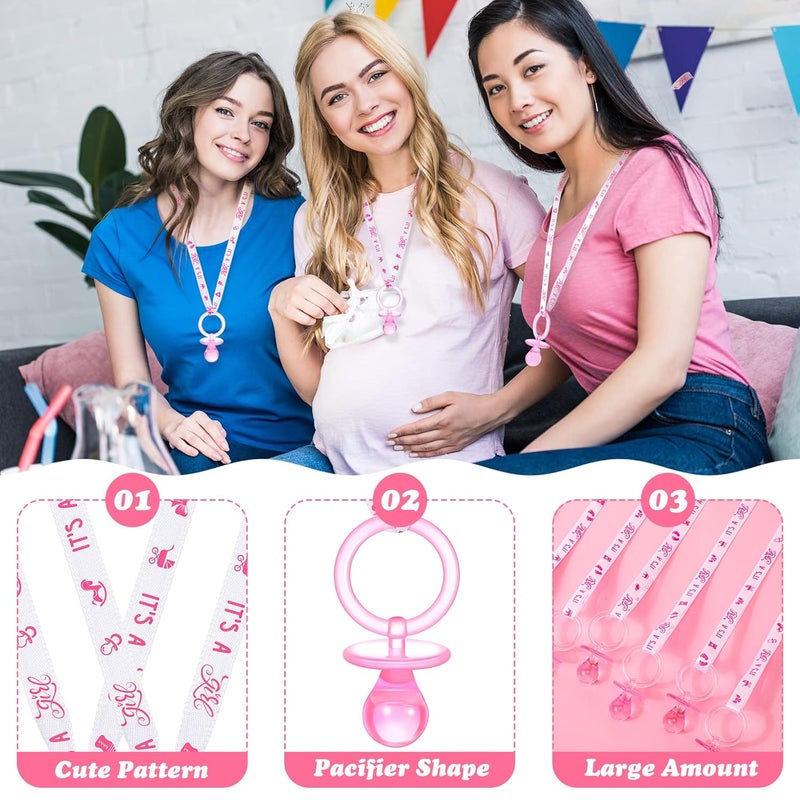 Junkin 60 Pieces Baby Shower Pacifiers Necklace Acrylic Pacifiers Necklace Charm for Baby Shower Party Favors Decorations Women StylePink White - Image 2