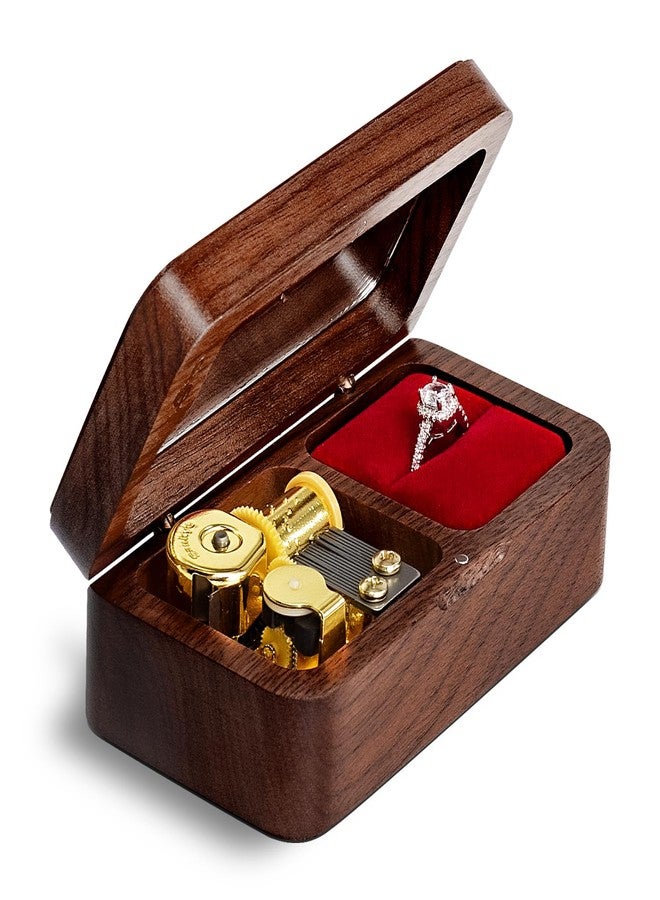 Wislist Elegant Vintage Wooden Jewelry Ring Jewelry Box, Musical Ring Box Gift for Lover Birthday Wedding Anniversary(Walnut Wood, Tune: Howl's Moving Castle) - Image 1
