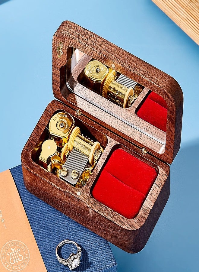 Wislist Elegant Vintage Wooden Jewelry Ring Jewelry Box, Musical Ring Box Gift for Lover Birthday Wedding Anniversary(Walnut Wood, Tune: Howl's Moving Castle) - Image 2