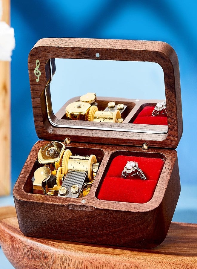 Wislist Elegant Vintage Wooden Jewelry Ring Jewelry Box, Musical Ring Box Gift for Lover Birthday Wedding Anniversary(Walnut Wood, Tune: Howl's Moving Castle) - Image 3