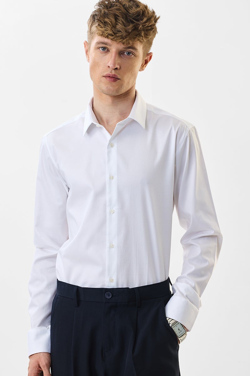 SNITCH Slim Fit Stretch White Luxe Shirt - Image 4