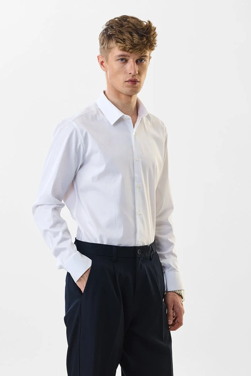 Snitch White Slim Fit Stretch White Luxe Shirt for Men | Best Price UAE