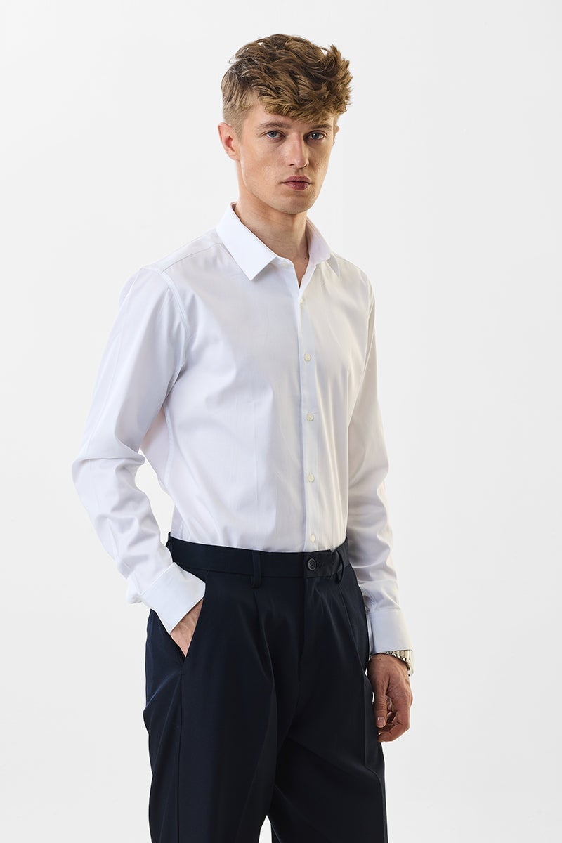 SNITCH Slim Fit Stretch White Luxe Shirt - Image 5